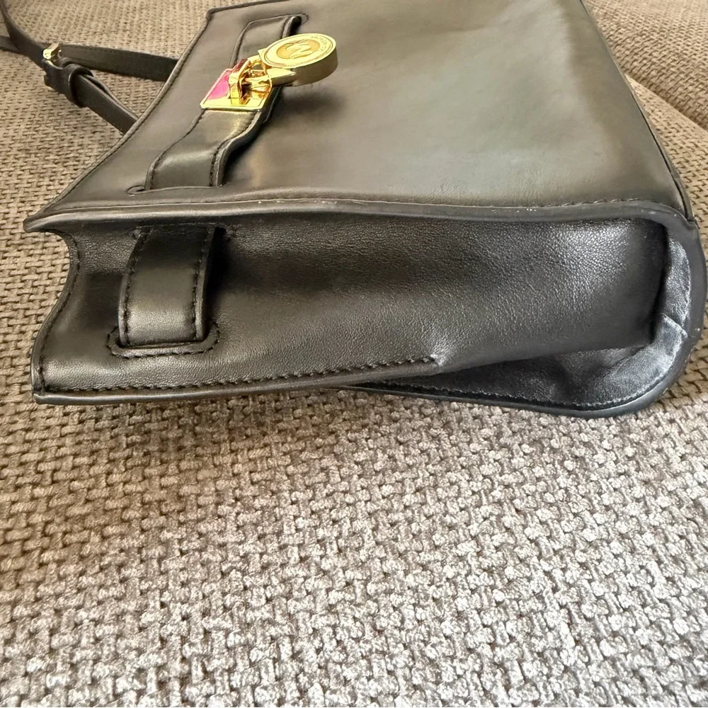 Black Leather Crossbody Michael Kors Hamilton Traveler Bag Gold Padlock Classic